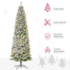 9ft Pre Lit Christmas Tree Artificial Snow Flocked Pencil Christmas Tree with Warm White LED Light, Holiday Home Xmas Decoration, Green