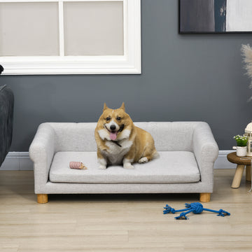 Modern Pet Sofa Cat or Medium Large Dog Bed W/ Removable Seat Cushion, Light Grey