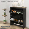 Small Shoe Cabinet with 2 Flip Drawers and Adjustable Shelves, 12 Pair Shoe Storage Organizer for Hallway, Black