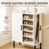 Shoe Cabinet Adjustable Shelves Shoe Storage Cabinet Side Cubbies Tambour Door, White