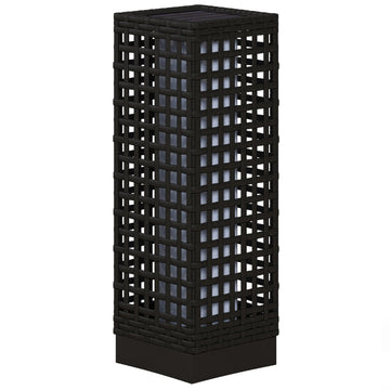 Wicker Solar Outdoor Lamp, Decorative Floor Lamp with Auto On/Off LED Lights, IP44 for Patio, Porch, Pathway, Black