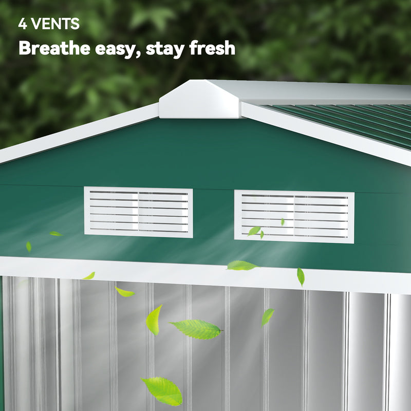 7' x 4' x 6' Garden Storage Shed Outdoor Patio Metal Tool Storage House w/ Foundation Kit and Double Doors