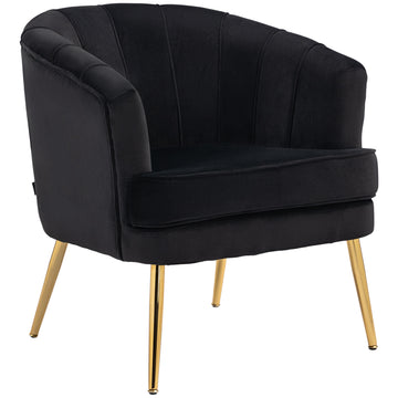 Fauteuil en tissu, fauteuil d'appoint moderne avec pattes en métal doré pour salon, chambre à coucher, bureau à domicile, noir