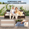 Canapé 3 places en osier, mobilier de conversation d'extérieur en rotin PE avec coussins amovibles pour patio, jardin, Marron