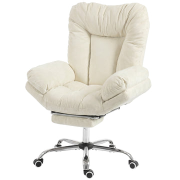 Chaise entrecroisée avec roulettes, accoudoirs en cascade, fauteuil de bureau large et rembourré avec repose-pieds, beige