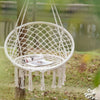 Patio Hammock Chair, Hanging Rope Hammock Swing for Indoor & Outdoor Use with Backrest, Cotton-Polyester Blend, Fringe Tassels, Cream White