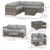 4 Pieces Rattan Wicker Outdoor Conversation Furniture Set w/ Corner Sofa Loveseats Coffee Table Cushions