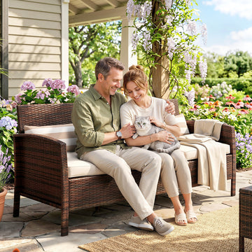 3-Seater Wicker Sofa, PE Rattan Outdoor Couch Conversation Furniture with Removable Cushions for Patio, Garden, Brown