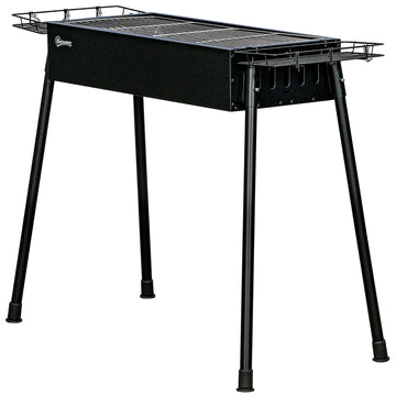 Portable BBQ Grill, Charcoal Grill with Side Seasoning Baskets, Hooks and Nets for Outdoor, Picnic, Camping, Black