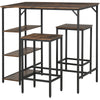 Industrial Dining Table Set for 2, Bar Table and Stools Set, Counter Height Kitchen Table with Chairs with Storage Shelf, Rustic Brown