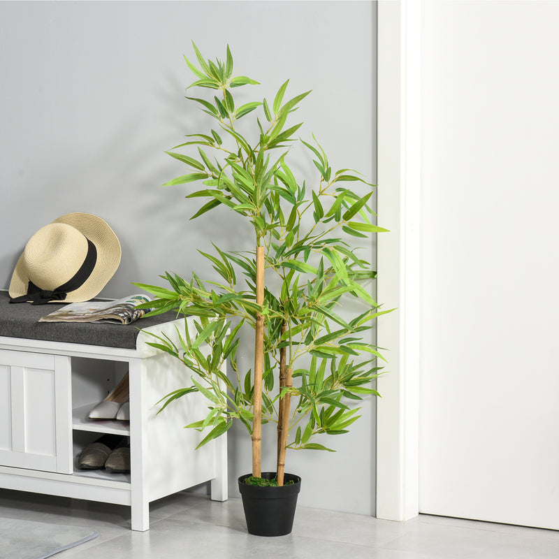 Artificial Bamboo Tree Set of 2, 5ft Fake Tree with Realistic Leaf and Natural Trunk, Decorative Plant in Nursery
