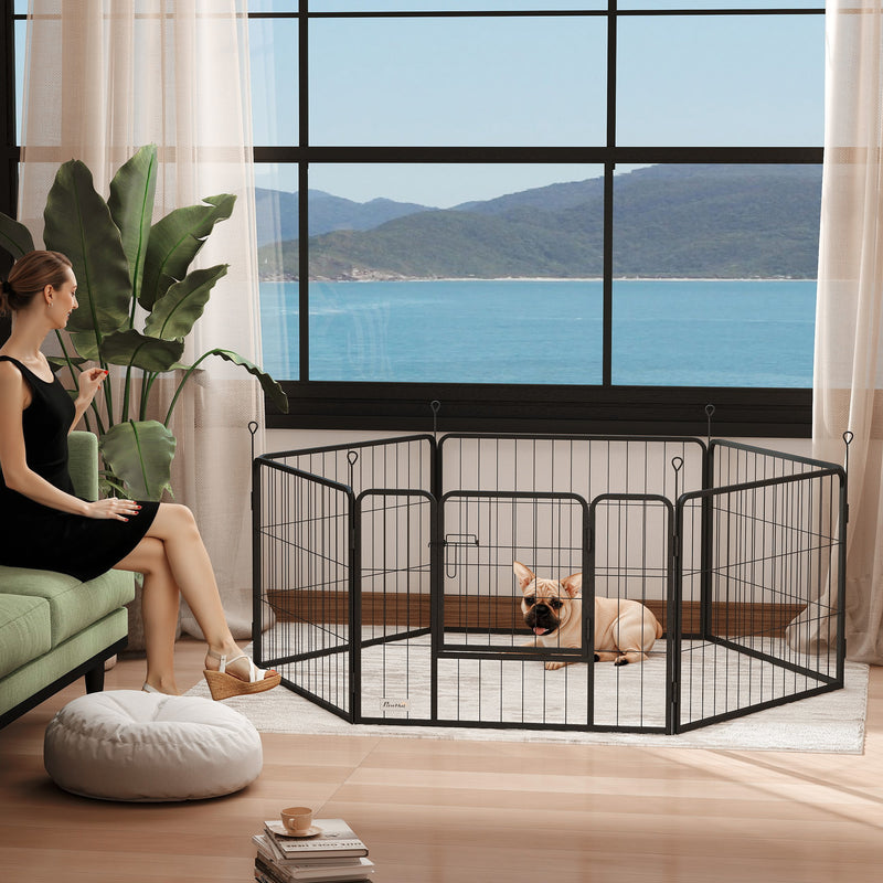 Heavy Duty Dog Playpen with Door for Small Dogs, 6 Panels, 23.5