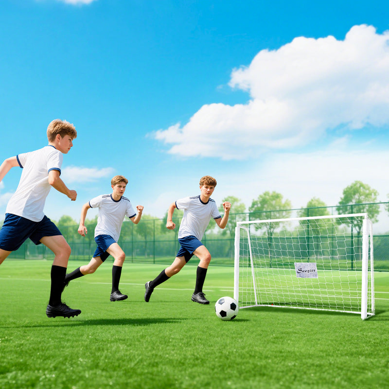 Soozier 6ft x 4ft Soccer Goal Net with Metal Frame, PE Mesh, Ground Stakes, Easy Assembly, White
