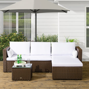 3pcs Modern Rattan Sofa Set, Wicker Patio Furniture Set with Coffee Table, Cushions, Pillows