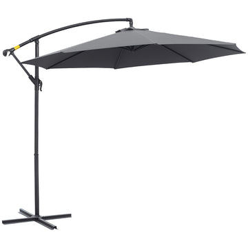 Φ10' Deluxe Patio Umbrella Outdoor Market Parasol Banana Hanging Offset Sunshade Crank Cross Base Grey
