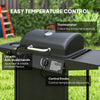2+1 Burner Propane Gas BBQ Grill, Portable Gas Barbecue Grill with Side Burner, Thermometer, Lid, Side Table, Shelf, Spice Rack, Wheels, Grease Cup for Garden, Black