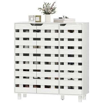 Shoe Cabinet, 20 Pair Shoe Storage Cabinet with Hollowed-Out Doors, White