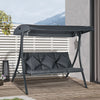 3-Person Patio Swing Chair, Outdoor Porch Swing Bench with Adjustable Canopy, Cushioned Seat, Dark Grey