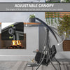 3 Seat Outdoor Swing Chair Steel Swing Bench Porch Swing With Adjustable Canopy, Coffee Tables and Cushion for Patio Garden, Dark, Black
