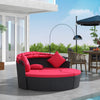 4 Pieces Outdoor Daybed with Retractable Canopy, PE Rattan Wicker Round Sofa Day Bed, Patio Sectional Conversation Furniture Set with Cushions and Pillows