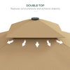 8' x 8' Square Double Top Offset Patio Umbrella Garden Parasol with Solar LED Lights, Ruffles and Weights, Khaki