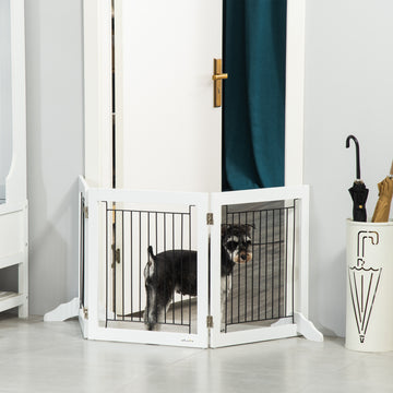 Freestanding Pet Gate, Folding Dog Gate with 2 Support Feet, 24