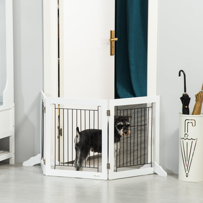Freestanding Pet Gate, Folding Dog Gate with 2 Support Feet, 24