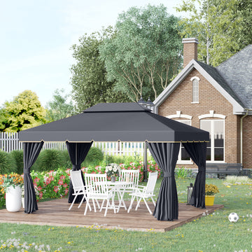 13' x 10' Patio Gazebo, Double Roof Outdoor Gazebo Canopy Shelter with Netting & Curtains, Strong Aluminum Frame, Black