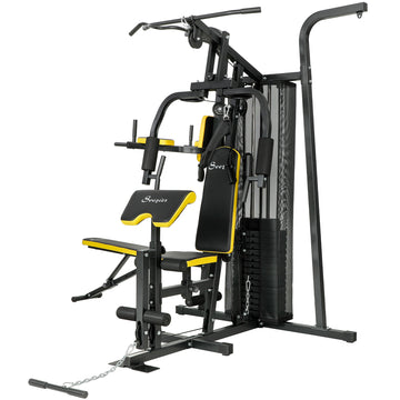 Soozier Multifunction Power Tower for Back, Chest, Arms & Leg Workouts All-in-One Home Gym with Weight Stack and Pulley System for Full Body Training