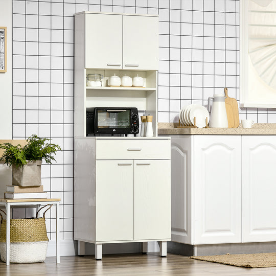 Modern Kitchen Buffet with Hutch Wooden Storage Cupboard with Microwave Counter 2 Cabinet and Drawer for Dining Room Living Room, White