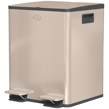 Dual Garbage Bin, Soft-Close Trash Can with Foot Pedal, 2 x 20 Liter Garbage Can with Removable Inner Buckets, Gold