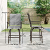 Outdoor Bar Stools Set of 2, Swivel Bar Height Chairs with High Back, Curved Armrests and Steel Frame for Balcony, Mixed Grey