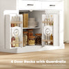 7 Gallon Tilt Out Garbage Cabinet, Kitchen Island with Charging Station, 2 Drawers, 4 Door Racks