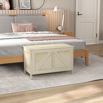 Storage Trunk Box Organizer with Farmhouse Panel Safety Hinge to Open Up 100° Natural