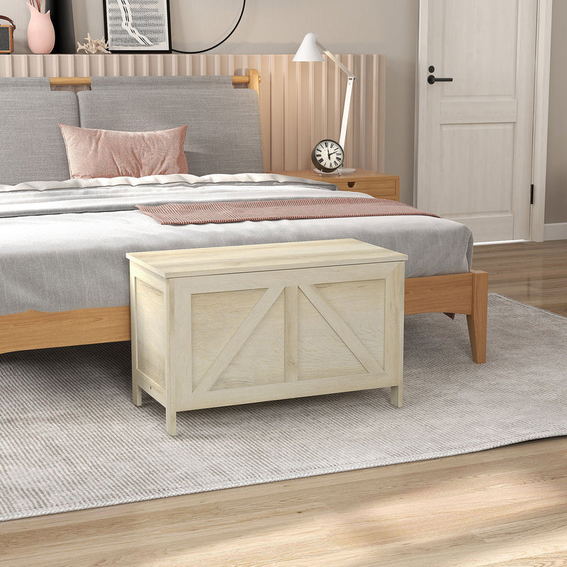 Storage Trunk Box Organizer with Farmhouse Panel Safety Hinge to Open Up 100° Natural