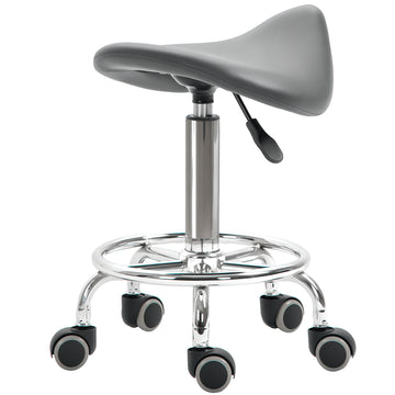 Saddle Stool, PU Leather Adjustable Rolling Salon Chair for Massage, Spa, Clinic, Beauty and Tattoo, Grey