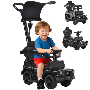Porteur Mercedes-Benz G350 sous licence, 3-en-1 pour enfant, avec klaxon, volant, repose-pieds et rangement sous le siège, Noir