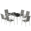 7 Piece Garden Dining Set, Garden Furniture Set with Rectangle Table and 6 Stackable Chairs, Grey