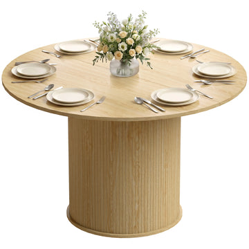 Round Dining Table for 4-6, 47 Inch Kitchen Table with Fluted Pedestal Base, for Kitchen Living Room Dining Room, Black, Natural Wood
