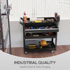 Tool Cart on Wheels, Utility Cart with Wheels, Ball Bearing Drawer, Storage Trays for Garage, Warehouse, Black