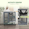 Cat Condo Wooden Indoor Cat House on Wheels with Cat Flap Door Platforms Hammock Openable Top for 2 Cats, Light Grey