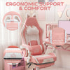 Cute Racing Gamer Chair, Faux Leather Gaming Chair with Footrest, Headrest and Lumbar Support, Pink