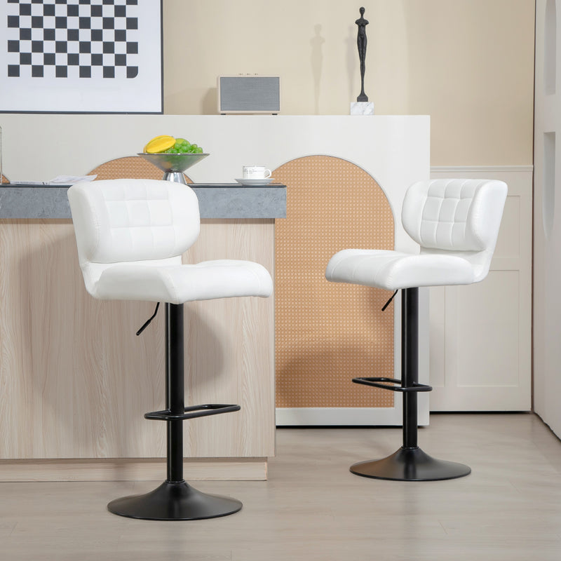 Swivel PU Leather Barstools Set of 2 Adjustable Bar Stools with Footrest Back for Kitchen Counter Dining Room White