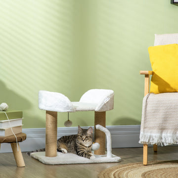 Cat Tower Condo for Indoor Cats, Small Cat Tree with Jute Scratching Posts, Top Perch, Dangling Balls