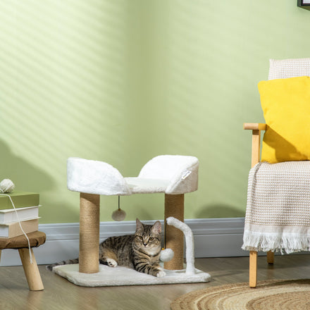 Cat Tower Condo for Indoor Cats, Small Cat Tree with Jute Scratching Posts, Top Perch, Dangling Balls