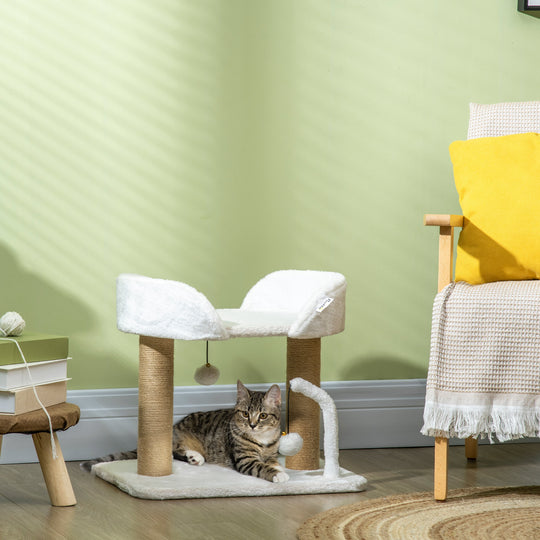 Cat Tower Condo for Indoor Cats, Small Cat Tree with Jute Scratching Posts, Top Perch, Dangling Balls