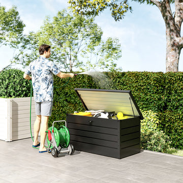 Large Deck Box, Outdoor Storage Container with Lock for Pool Toys, Garden Tools, Furniture and Sports Equipment, Grey