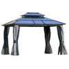 10'x12' Hardtop Patio Gazebo Aluminum Gazebo Canopy with Double Tier Roof, Curtains, Netting Sidewalls, Black & Grey