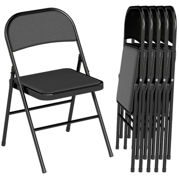 Set of 6 Metal Foldable Chairs, PU Leather Padded Folding Chairs with Cushion Seat and Open Back for Indoor, Black