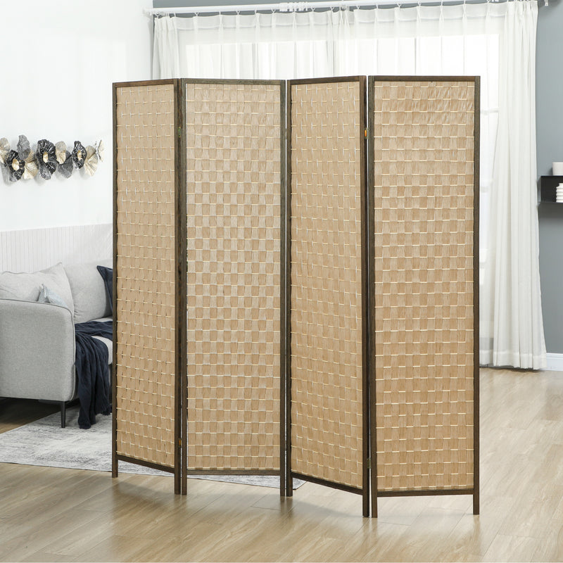6 FT Room Divider, 4 Panel Folding Privacy Screen, Lightweight Handwoven Freestanding Partition for Home Office, Brown